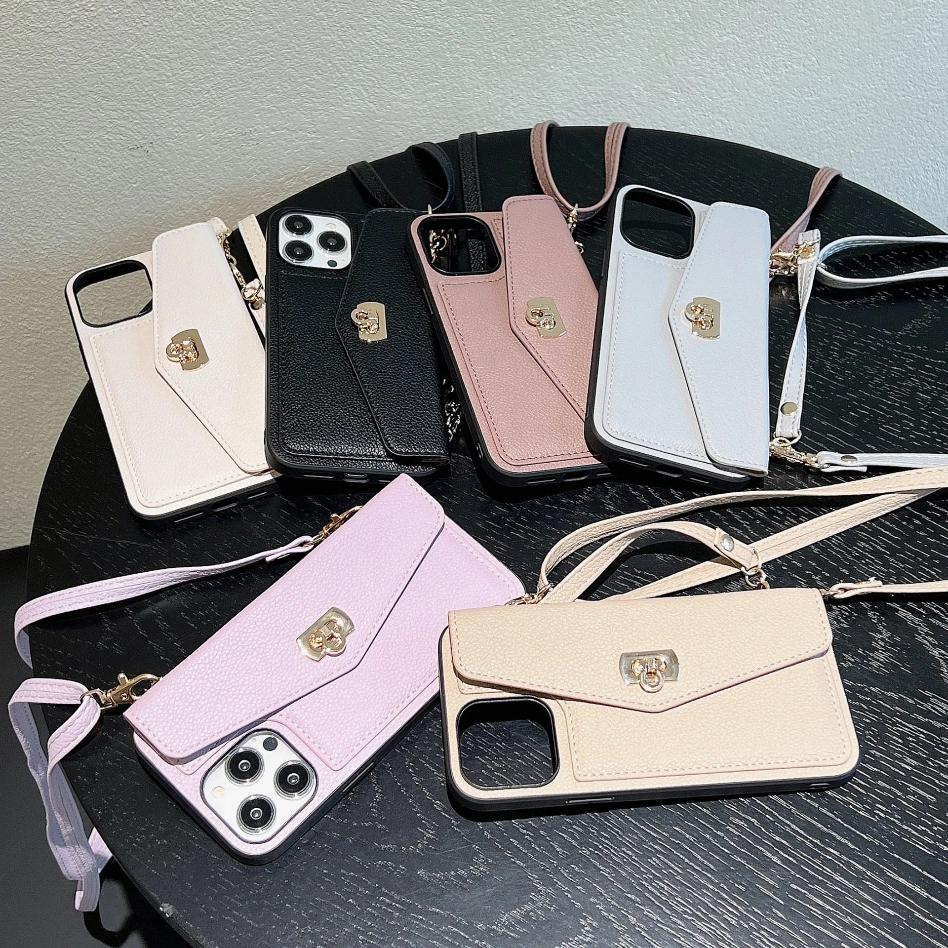Luxury iPhone Case — Crossbody Leather Wallet Cover with Shoulder Strap, Card Pocket, Anti-Fingerprint Non-Slip Design and Lanyard