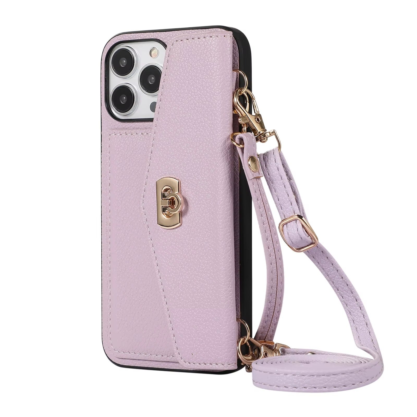 Luxury iPhone Case — Crossbody Leather Wallet Cover with Shoulder Strap, Card Pocket, Anti-Fingerprint Non-Slip Design and Lanyard