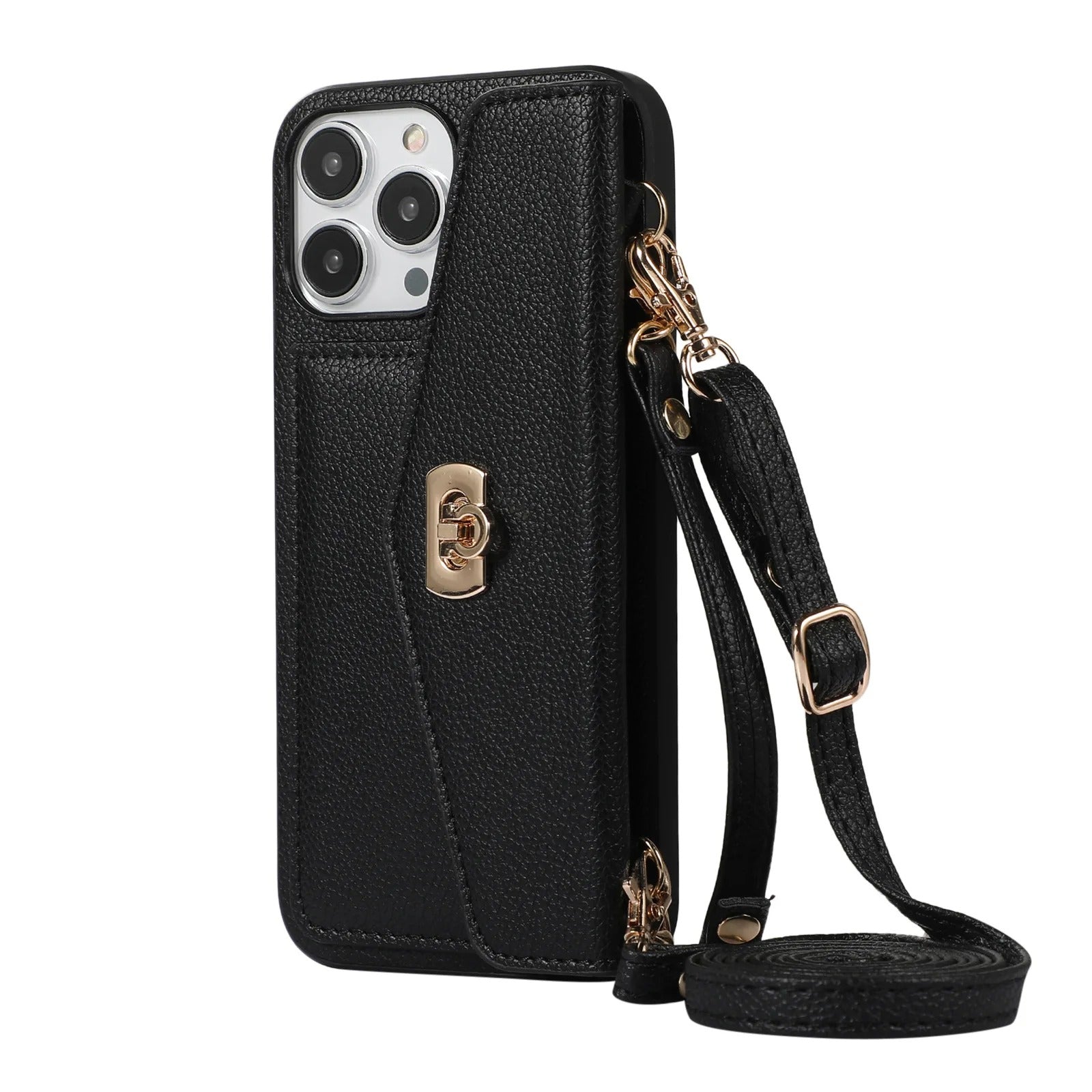 Luxury iPhone Case — Crossbody Leather Wallet Cover with Shoulder Strap, Card Pocket, Anti-Fingerprint Non-Slip Design and Lanyard