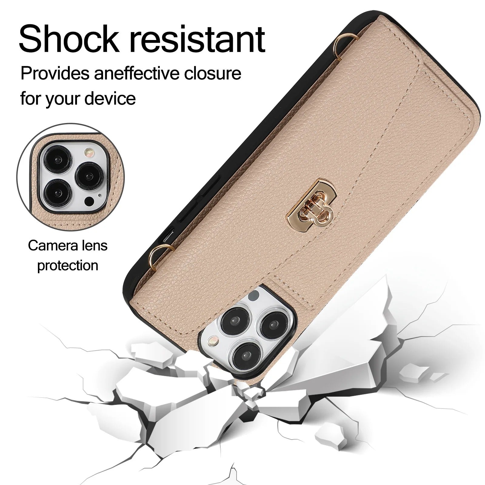 Luxury iPhone Case — Crossbody Leather Wallet Cover with Shoulder Strap, Card Pocket, Anti-Fingerprint Non-Slip Design and Lanyard