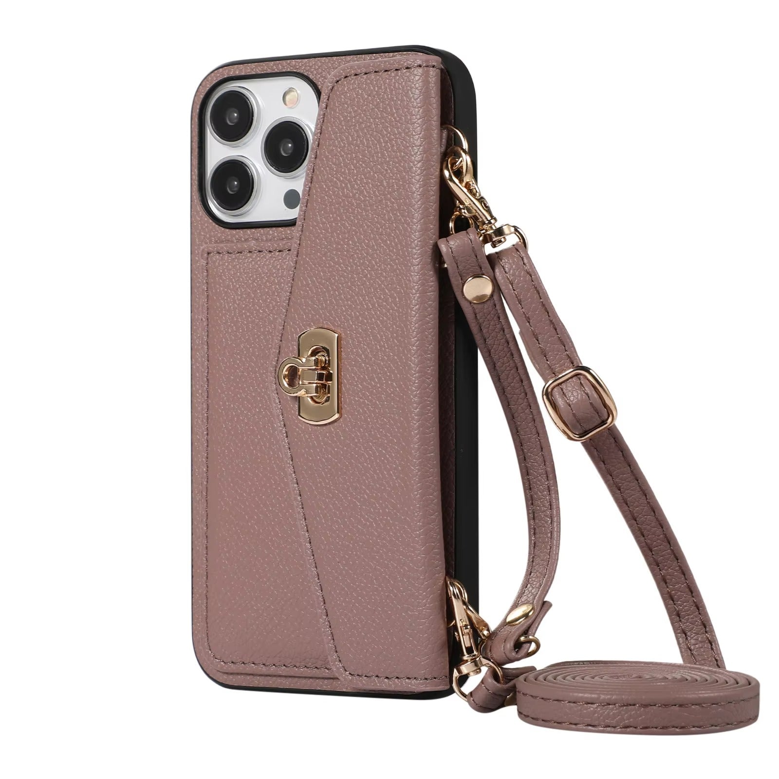 Luxury iPhone Case — Crossbody Leather Wallet Cover with Shoulder Strap, Card Pocket, Anti-Fingerprint Non-Slip Design and Lanyard