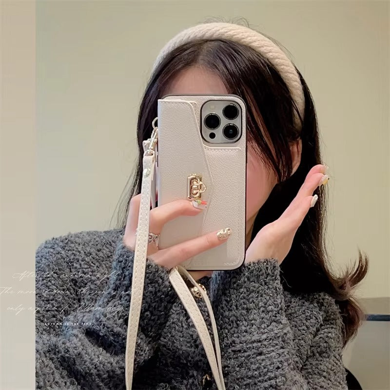 Luxury iPhone Case — Crossbody Leather Wallet Cover with Shoulder Strap, Card Pocket, Anti-Fingerprint Non-Slip Design and Lanyard