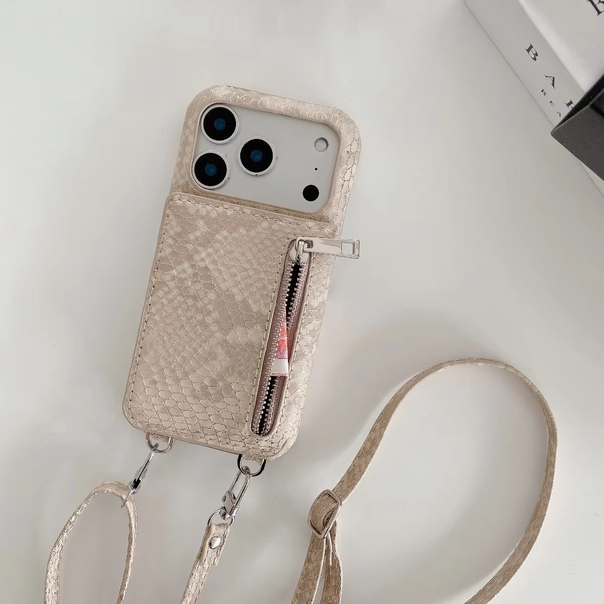 Luxury iPhone Case — Crossbody Makeup-Mirror Wallet Cover with Zipper Card Pocket, Shockproof Non-Slip PU Leather + PC/TPU Design