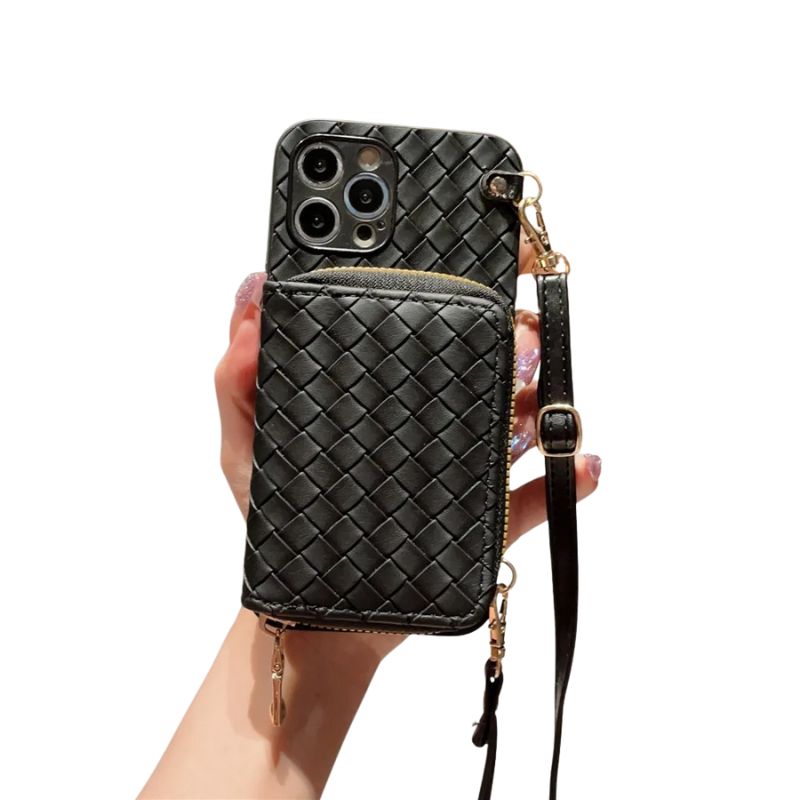 Luxury iPhone Case — Crossbody PU Leather Wallet Cover with Card Holder, Shockproof Non-Slip Design and Long Lanyard Strap