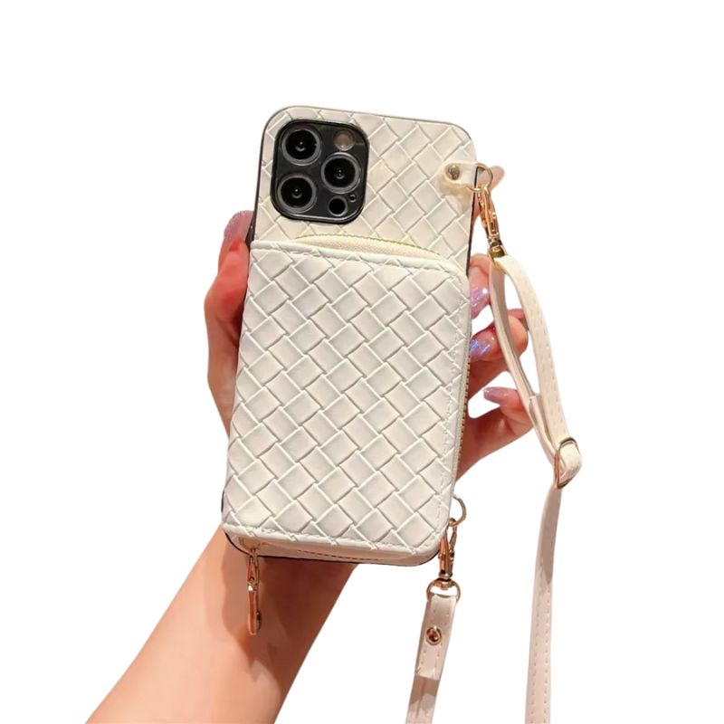 Luxury iPhone Case — Crossbody PU Leather Wallet Cover with Card Holder, Shockproof Non-Slip Design and Long Lanyard Strap