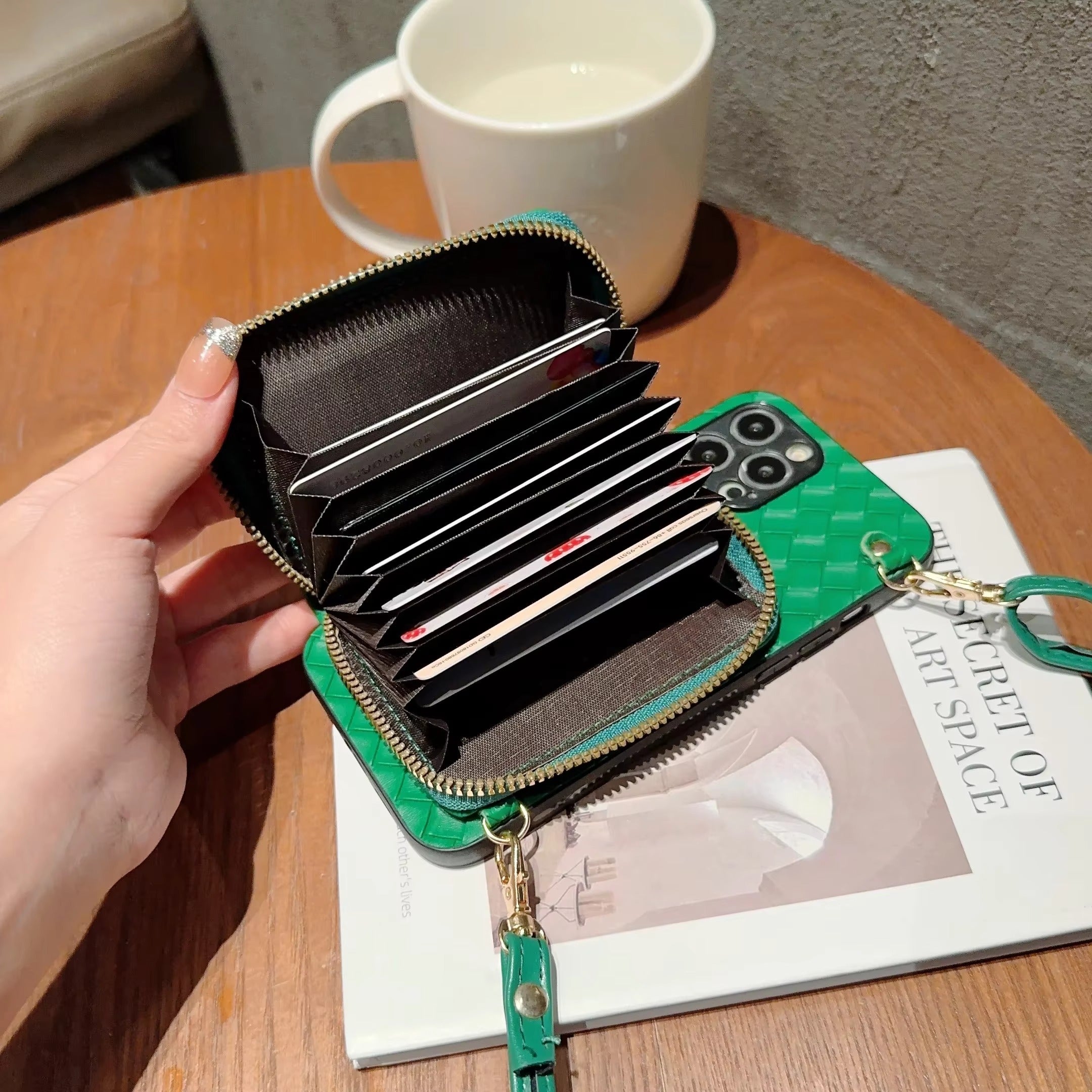 Luxury iPhone Case — Crossbody PU Leather Wallet Cover with Card Holder, Shockproof Non-Slip Design and Long Lanyard Strap