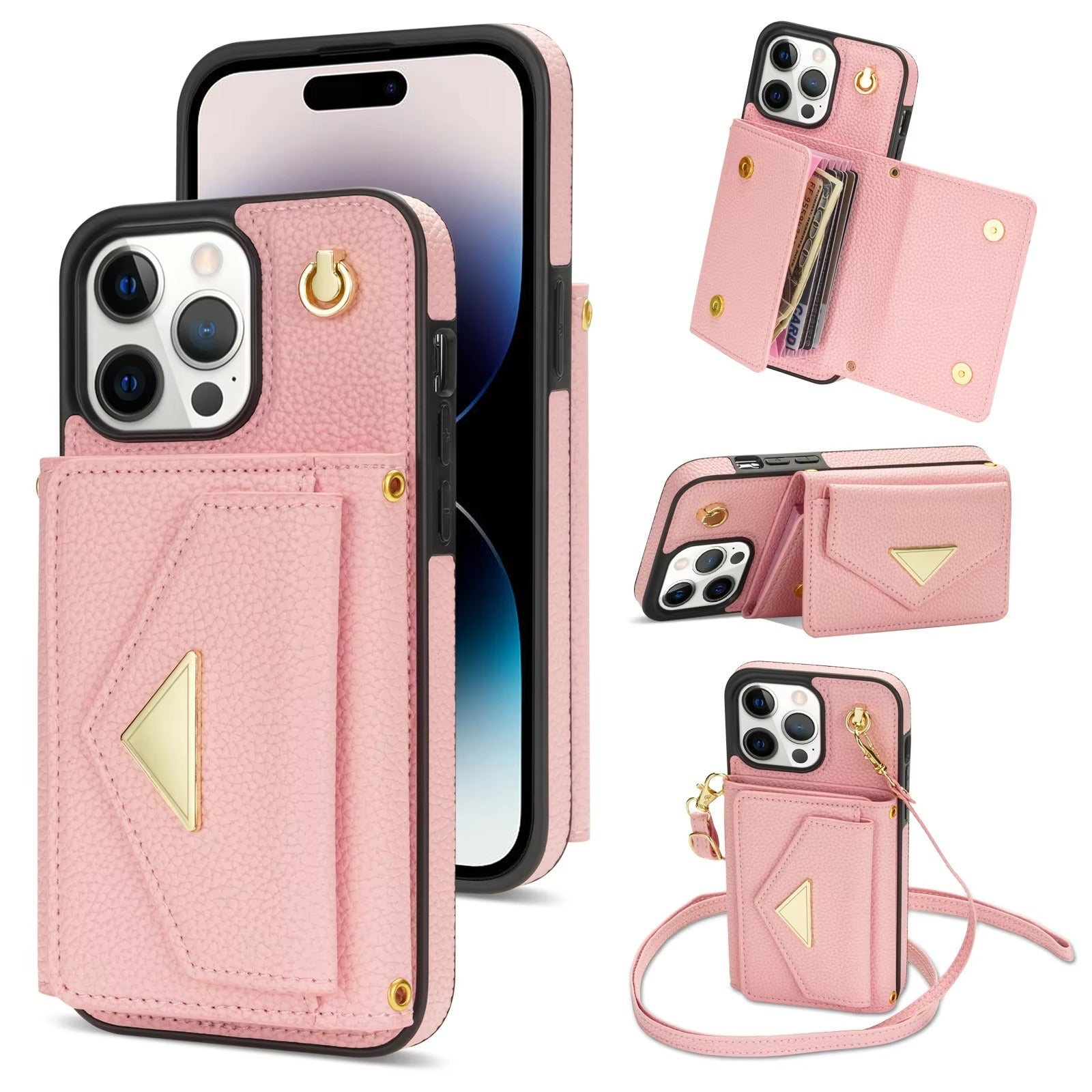 Luxury iPhone Case — Crossbody PU Leather Wallet Cover with Multi-Card Slots, Long Lanyard, Kickstand Feature and Anti-Fingerprint Non-Slip Design