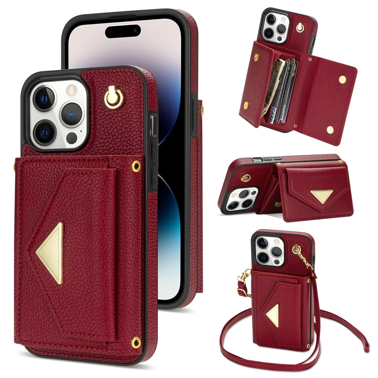 Luxury iPhone Case — Crossbody PU Leather Wallet Cover with Multi-Card Slots, Long Lanyard, Kickstand Feature and Anti-Fingerprint Non-Slip Design