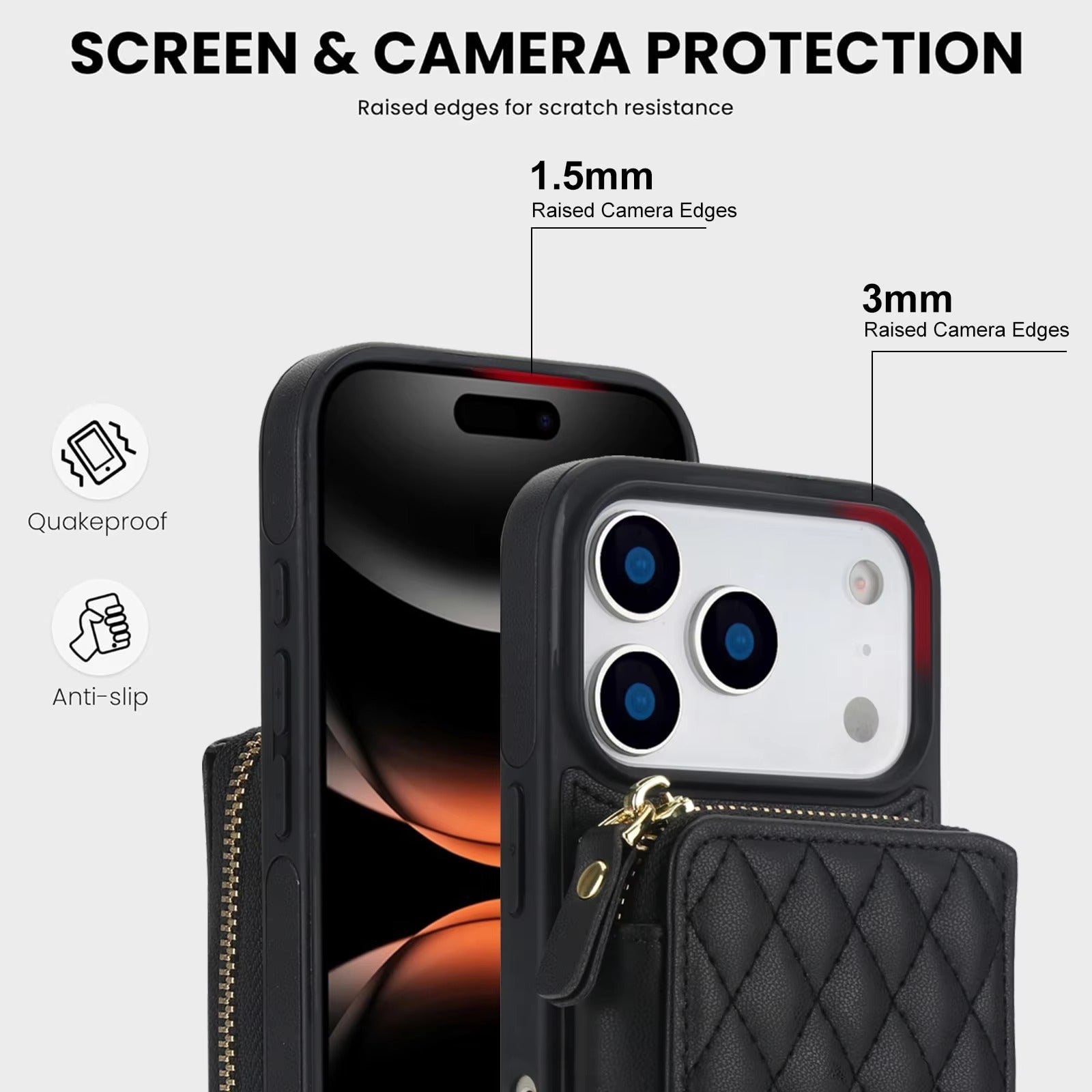 Luxury iPhone Case — Crossbody RFID-Blocking Folio Wallet with Zipper Handbag, Kickstand, Card Slots, Wrist Strap and Lanyard