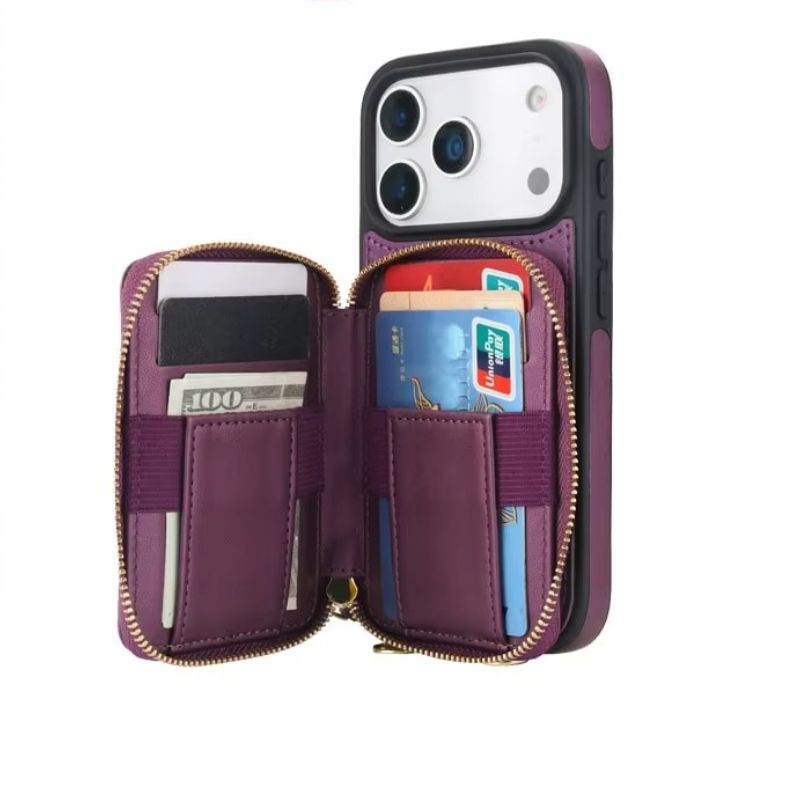 Luxury iPhone Case — Crossbody RFID-Blocking Folio Wallet with Zipper Handbag, Kickstand, Card Slots, Wrist Strap and Lanyard