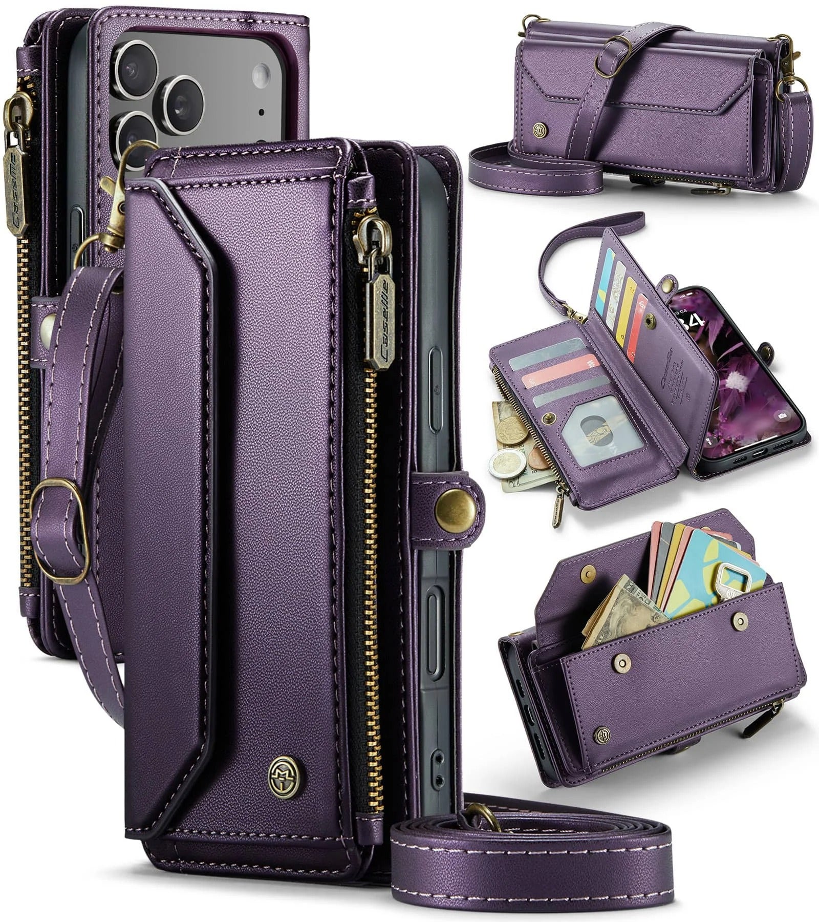 Luxury iPhone Case — Crossbody RFID-Blocking PU Leather Wallet Cover with 7–10 Card Holder, Wristlet & Shoulder Strap, Shockproof Soft Protective Design