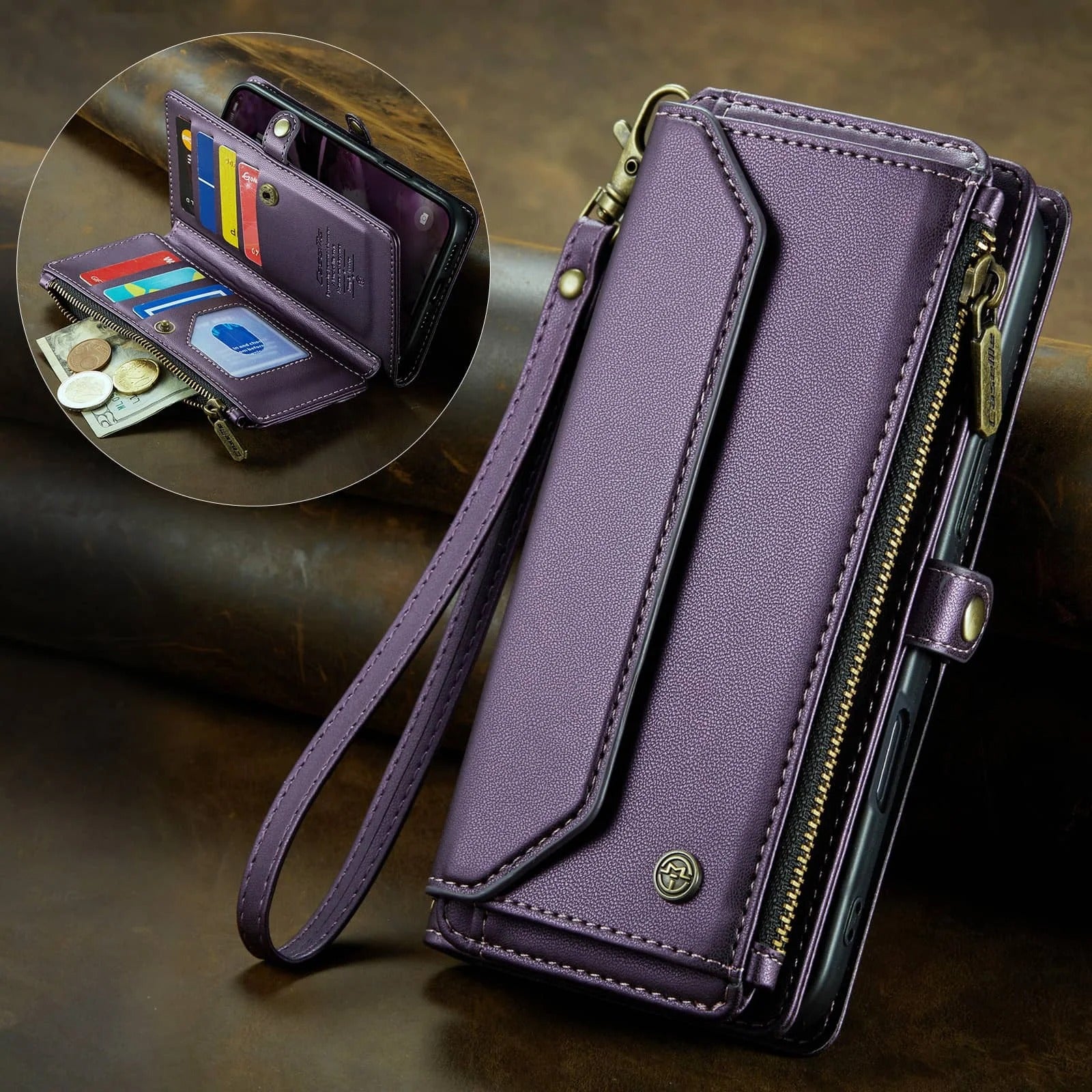 Luxury iPhone Case — Crossbody RFID-Blocking PU Leather Wallet Cover with 7–10 Card Holder, Wristlet & Shoulder Strap, Shockproof Soft Protective Design