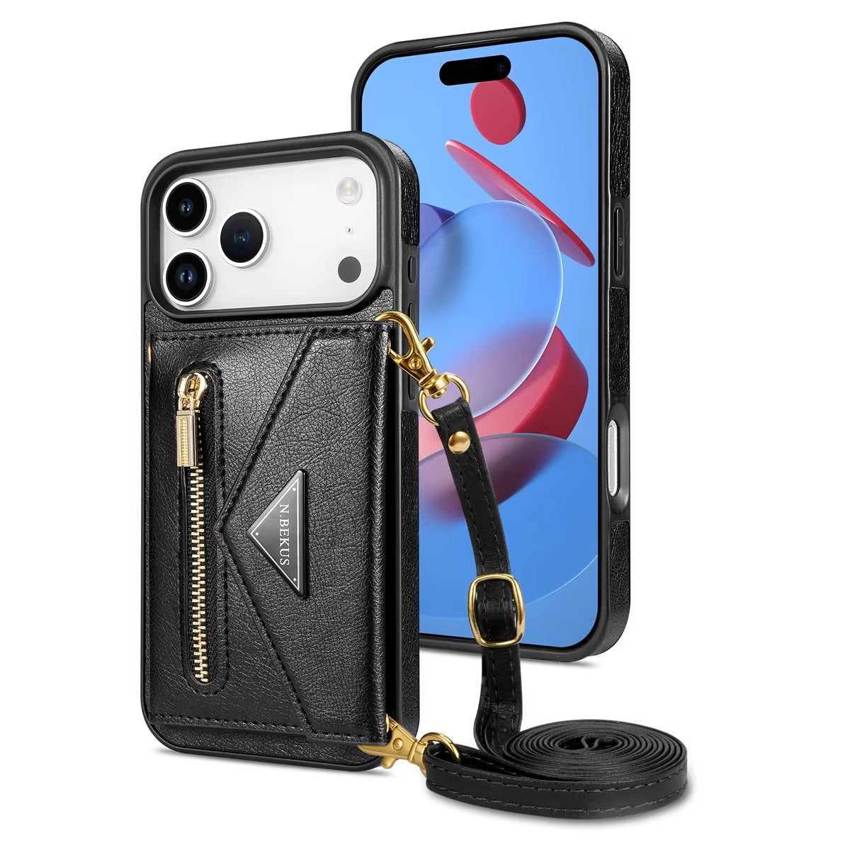 Luxury iPhone Case — Crossbody Wallet with Card Holder and Lanyard Strap, Shockproof Leather Cover, Anti-Fingerprint Full Access Design