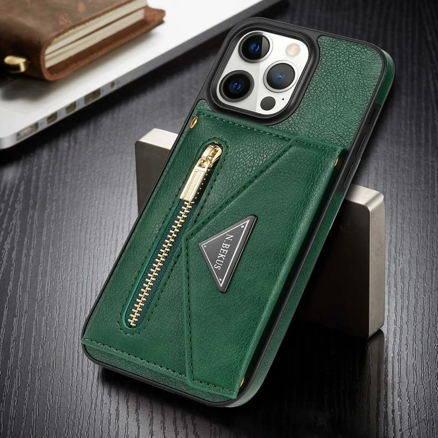 Luxury iPhone Case — Crossbody Wallet with Card Holder and Lanyard Strap, Shockproof Leather Cover, Anti-Fingerprint Full Access Design