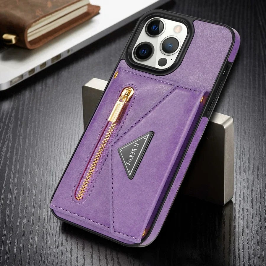 Luxury iPhone Case — Crossbody Wallet with Card Holder and Lanyard Strap, Shockproof Leather Cover, Anti-Fingerprint Full Access Design