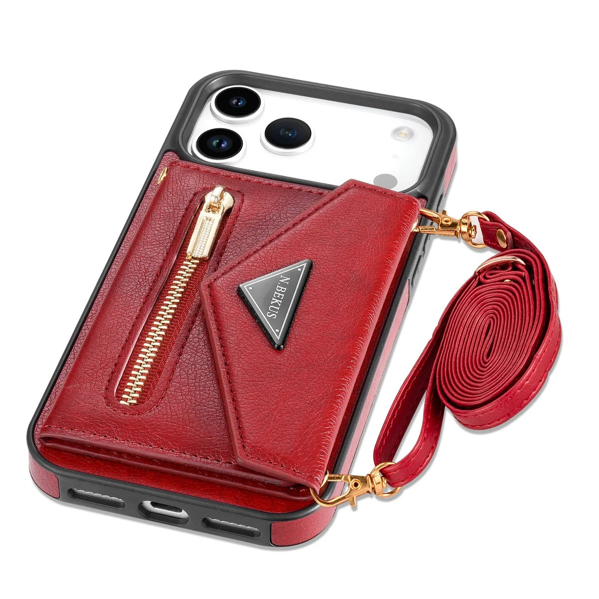 Luxury iPhone Case — Crossbody Wallet with Card Holder and Lanyard Strap, Shockproof Leather Cover, Anti-Fingerprint Full Access Design