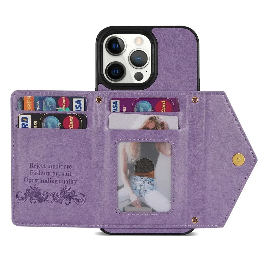 Luxury iPhone Case — Crossbody Wallet with Card Holder and Lanyard Strap, Shockproof Leather Cover, Anti-Fingerprint Full Access Design