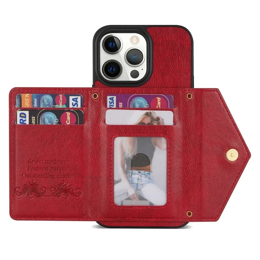 Luxury iPhone Case — Crossbody Wallet with Card Holder and Lanyard Strap, Shockproof Leather Cover, Anti-Fingerprint Full Access Design