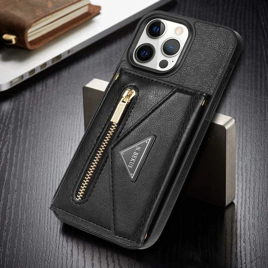 Luxury iPhone Case — Crossbody Wallet with Card Holder and Lanyard Strap, Shockproof Leather Cover, Anti-Fingerprint Full Access Design