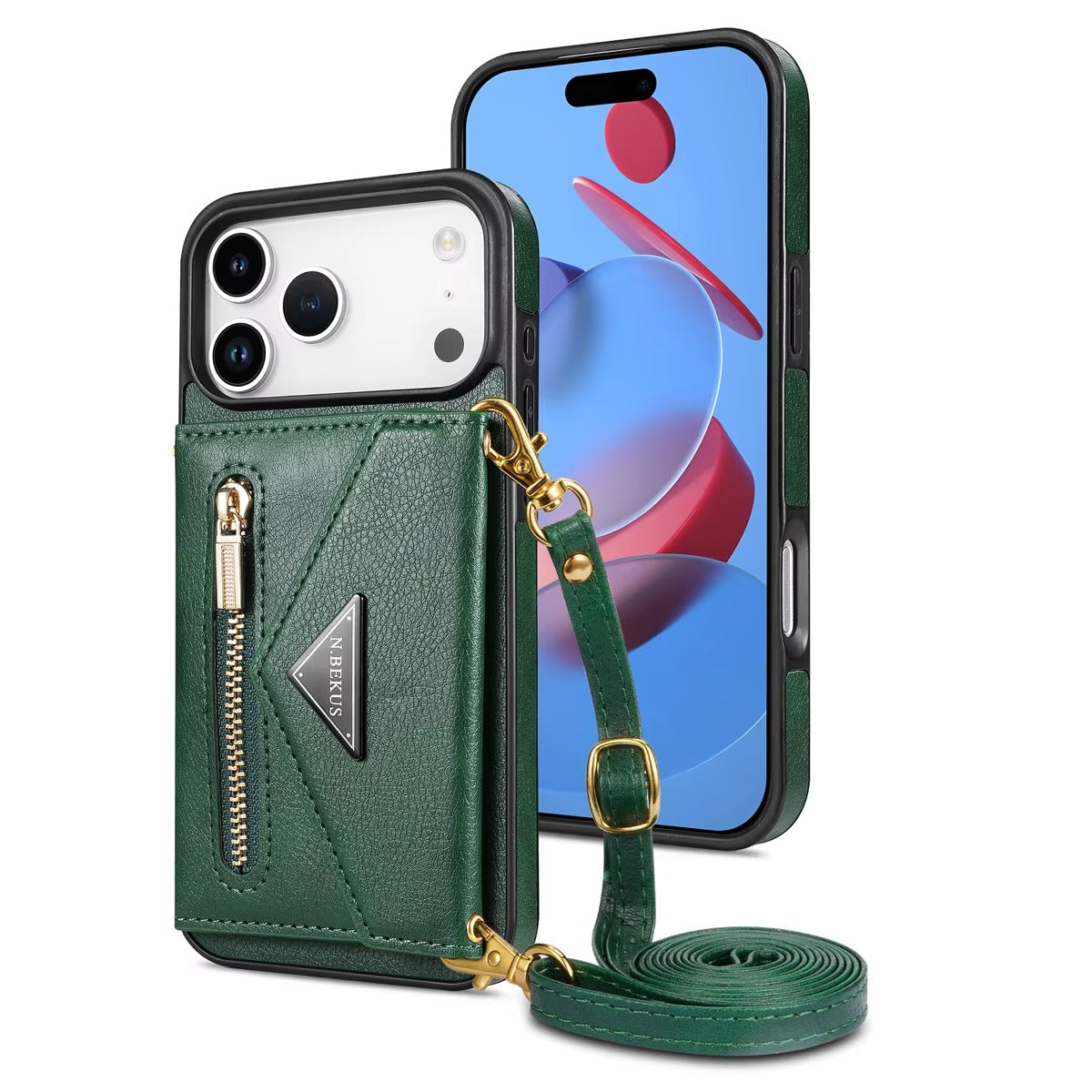 Luxury iPhone Case — Crossbody Wallet with Card Holder and Lanyard Strap, Shockproof Leather Cover, Anti-Fingerprint Full Access Design