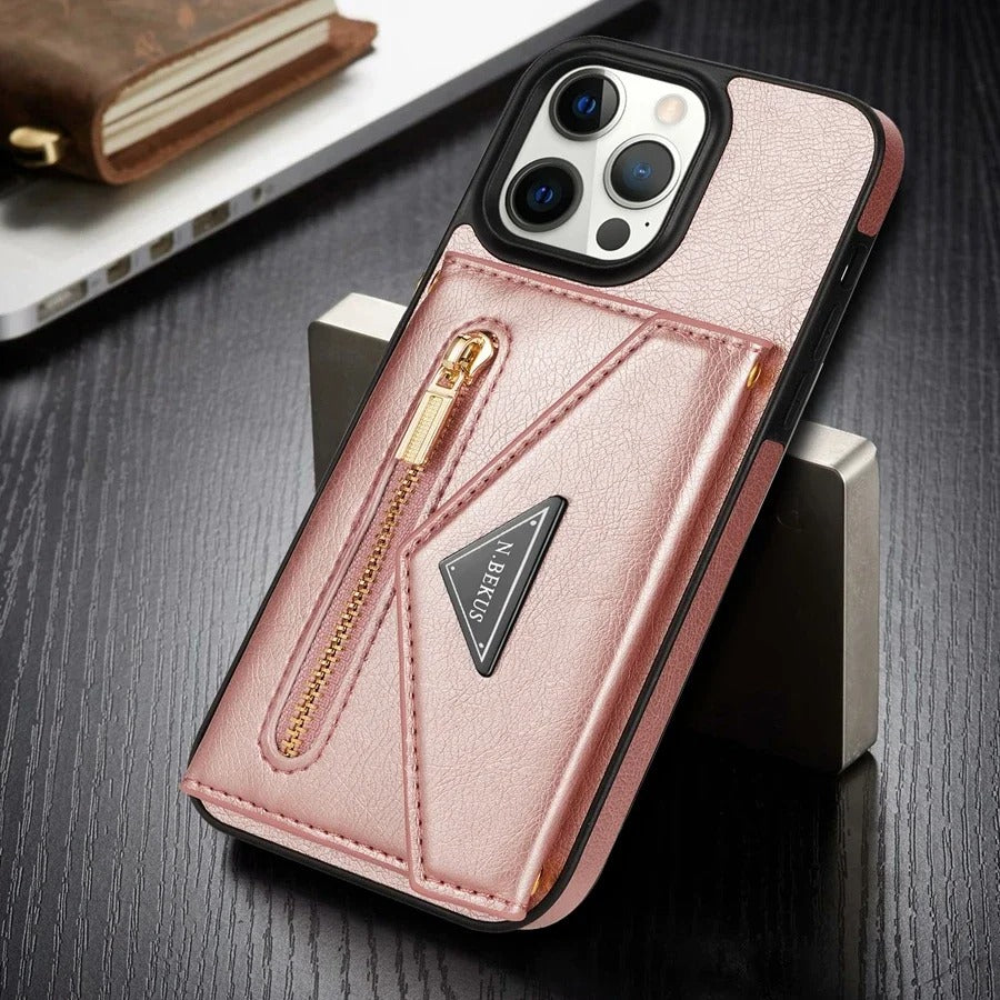 Luxury iPhone Case — Crossbody Wallet with Card Holder and Lanyard Strap, Shockproof Leather Cover, Anti-Fingerprint Full Access Design