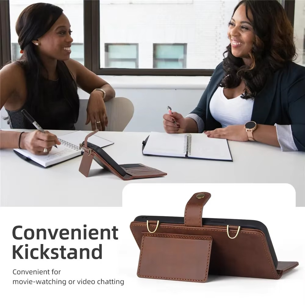 Luxury iPhone Case — Crossbody Zipper Wallet Cover with Lanyard, Magnetic Card Slot, Kickstand, Matte Anti-Glare Finish and Shockproof Leather Design