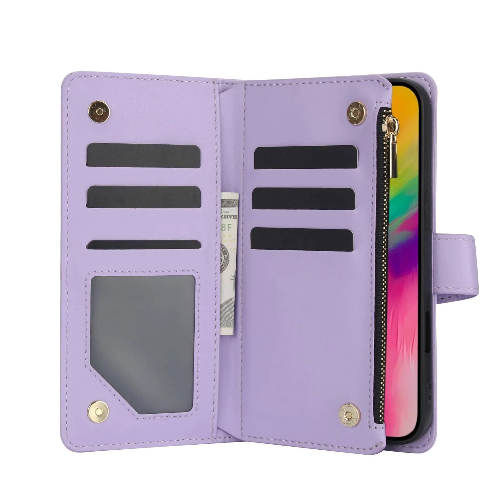 Luxury iPhone Case — Crossbody Zipper Wallet Flip Folio Cover with Card Holder, Kickstand, Anti-Fingerprint Shockproof PU Leather Protection