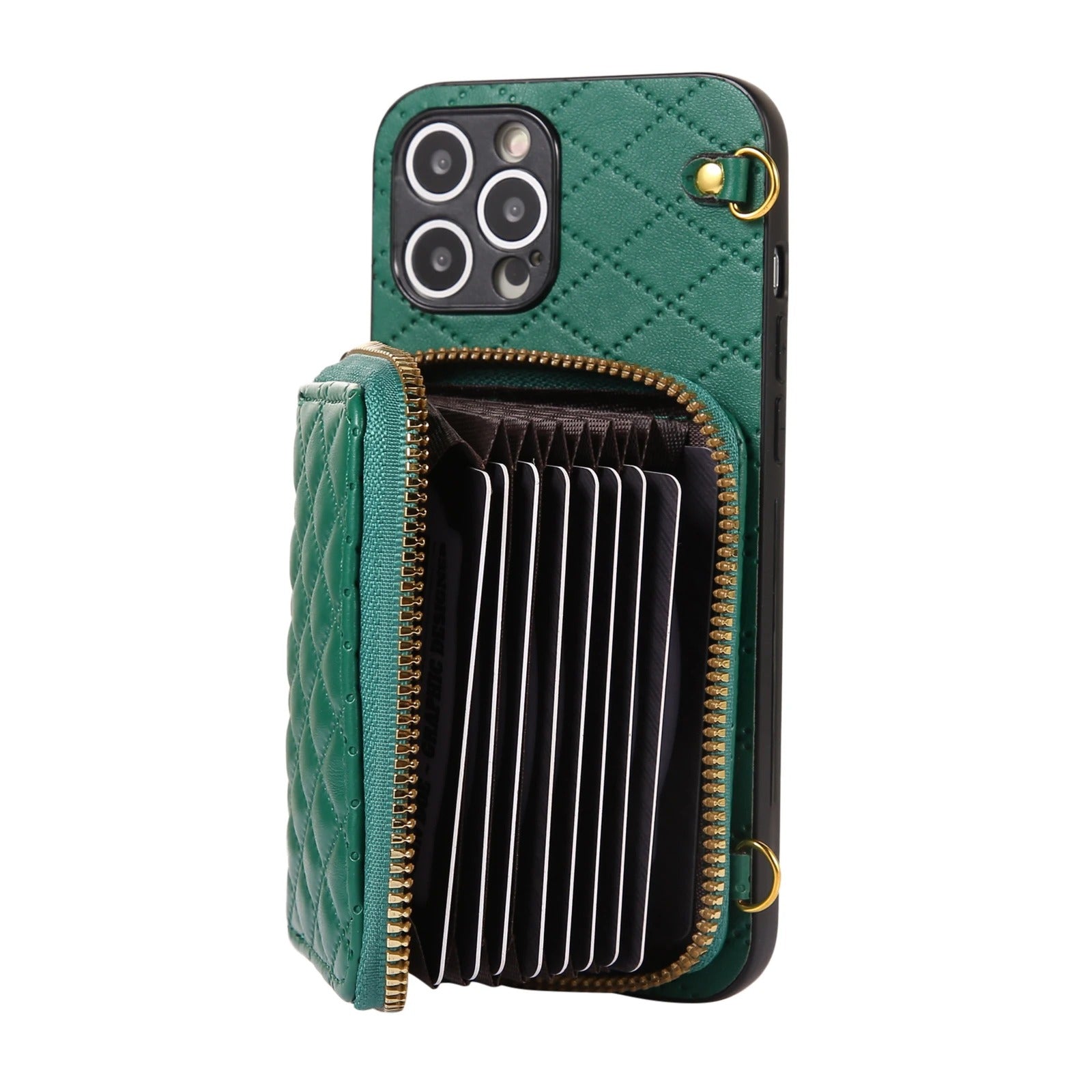 Luxury iPhone Case — Crossbody Zipper Wallet Leather Cover with Card Storage, Lanyard Strap, Anti-Fingerprint Anti-Scratch Protection & Durable Hard-Back Design