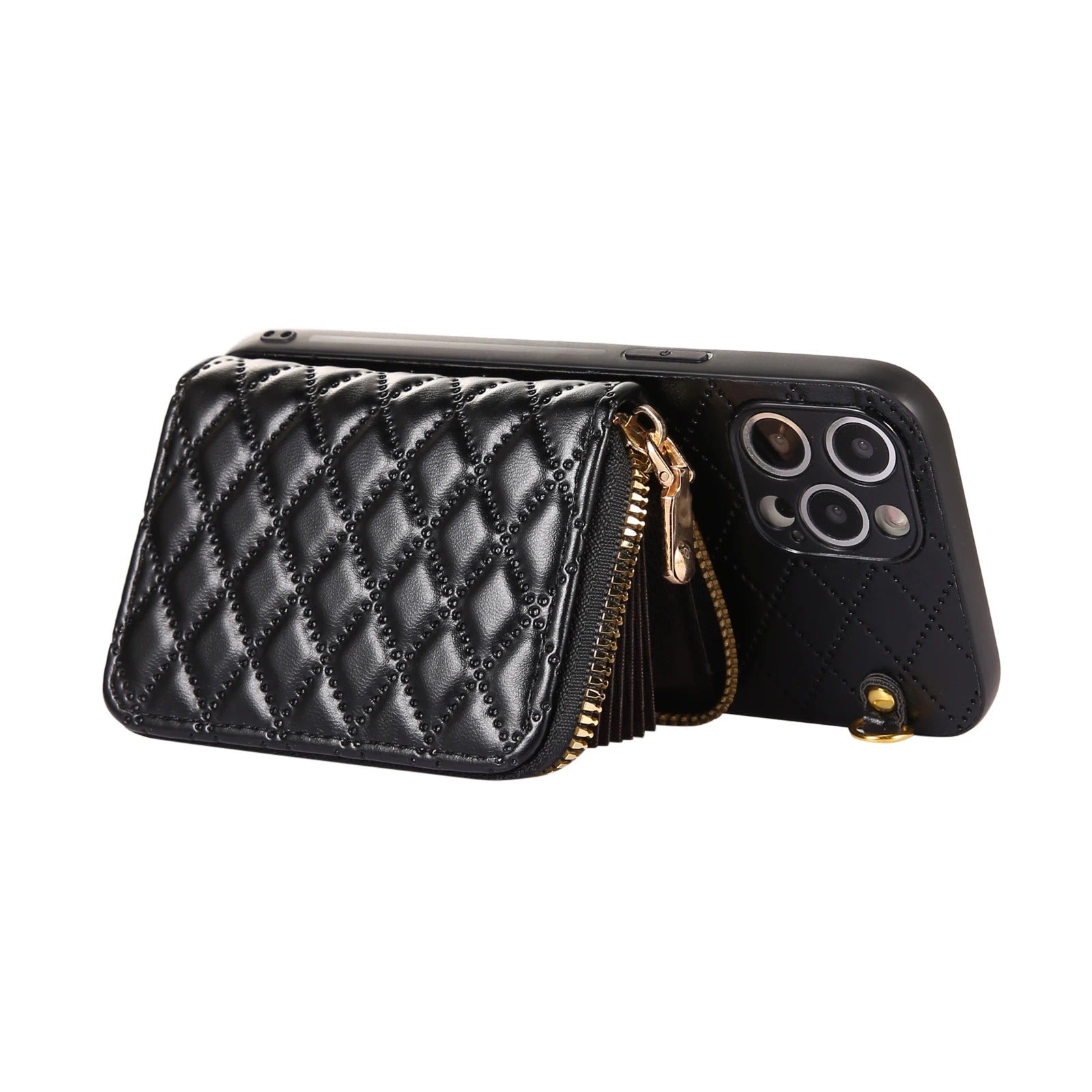 Luxury iPhone Case — Crossbody Zipper Wallet Leather Cover with Card Storage, Lanyard Strap, Anti-Fingerprint Anti-Scratch Protection & Durable Hard-Back Design