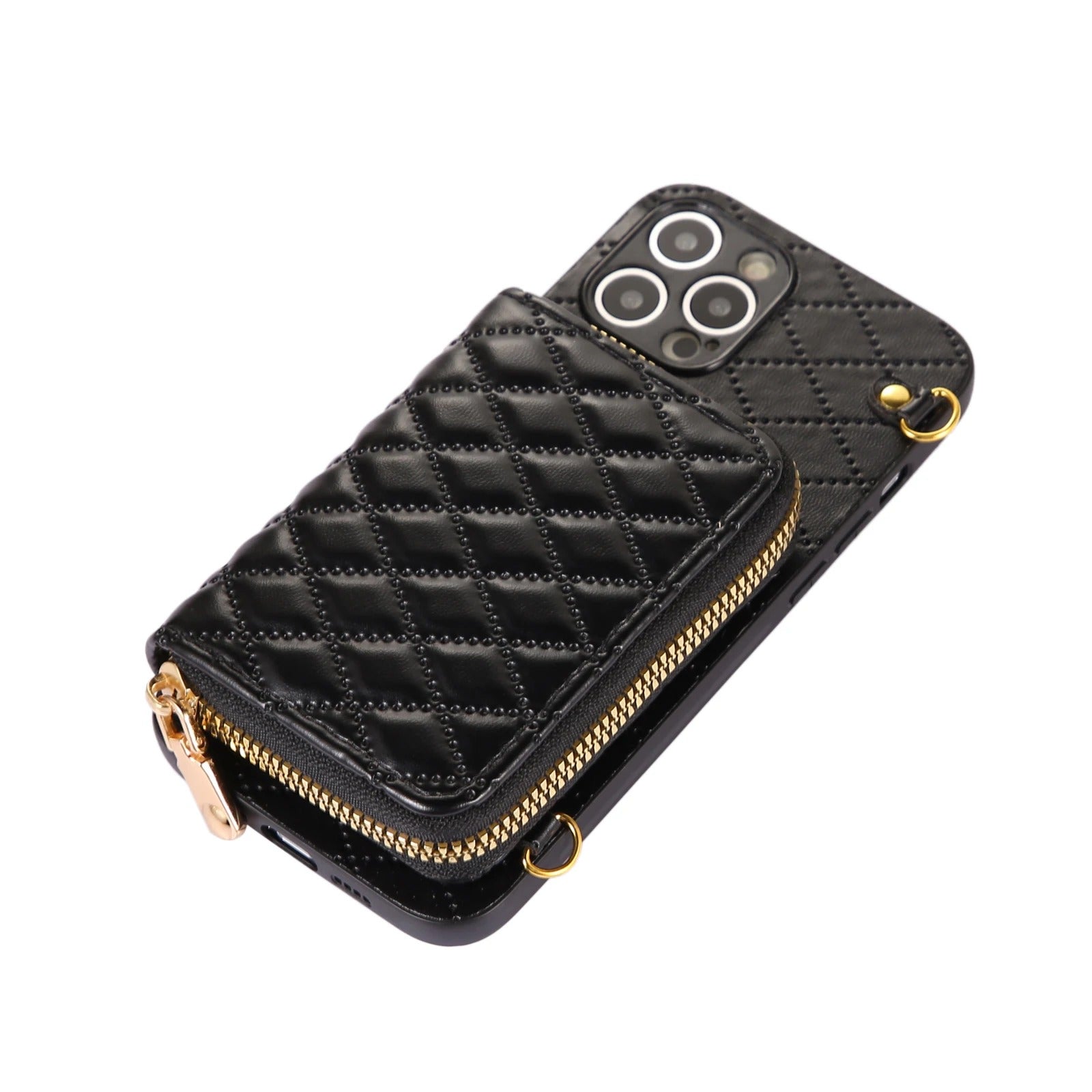 Luxury iPhone Case — Crossbody Zipper Wallet Leather Cover with Card Storage, Lanyard Strap, Anti-Fingerprint Anti-Scratch Protection & Durable Hard-Back Design