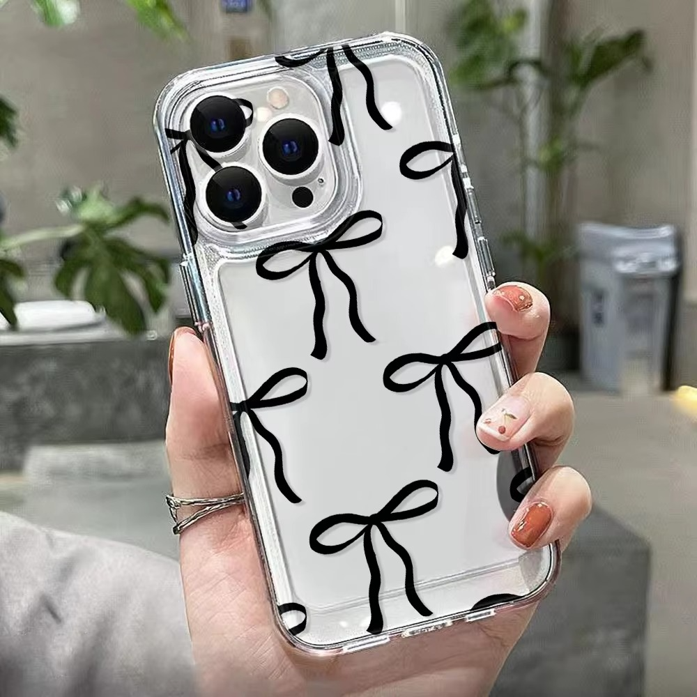 Luxury iPhone Case — Cute Pink Heart Bow Design, Shockproof Soft TPU, Anti-Fingerprint, Anti-Scratch, Dustproof Clear Cover