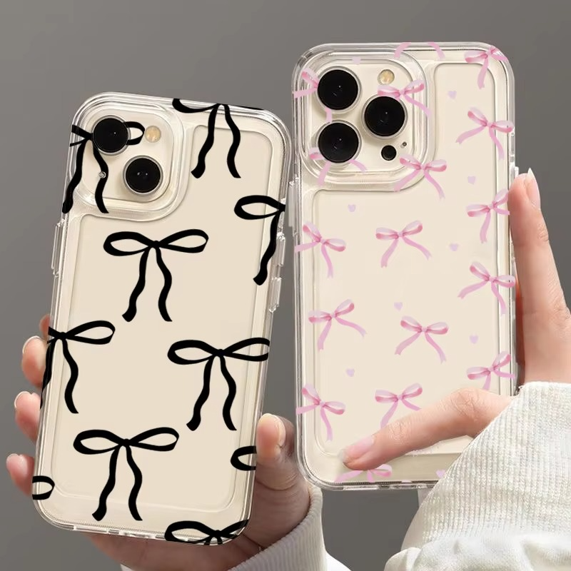 Luxury iPhone Case — Cute Pink Heart Bow Design, Shockproof Soft TPU, Anti-Fingerprint, Anti-Scratch, Dustproof Clear Cover