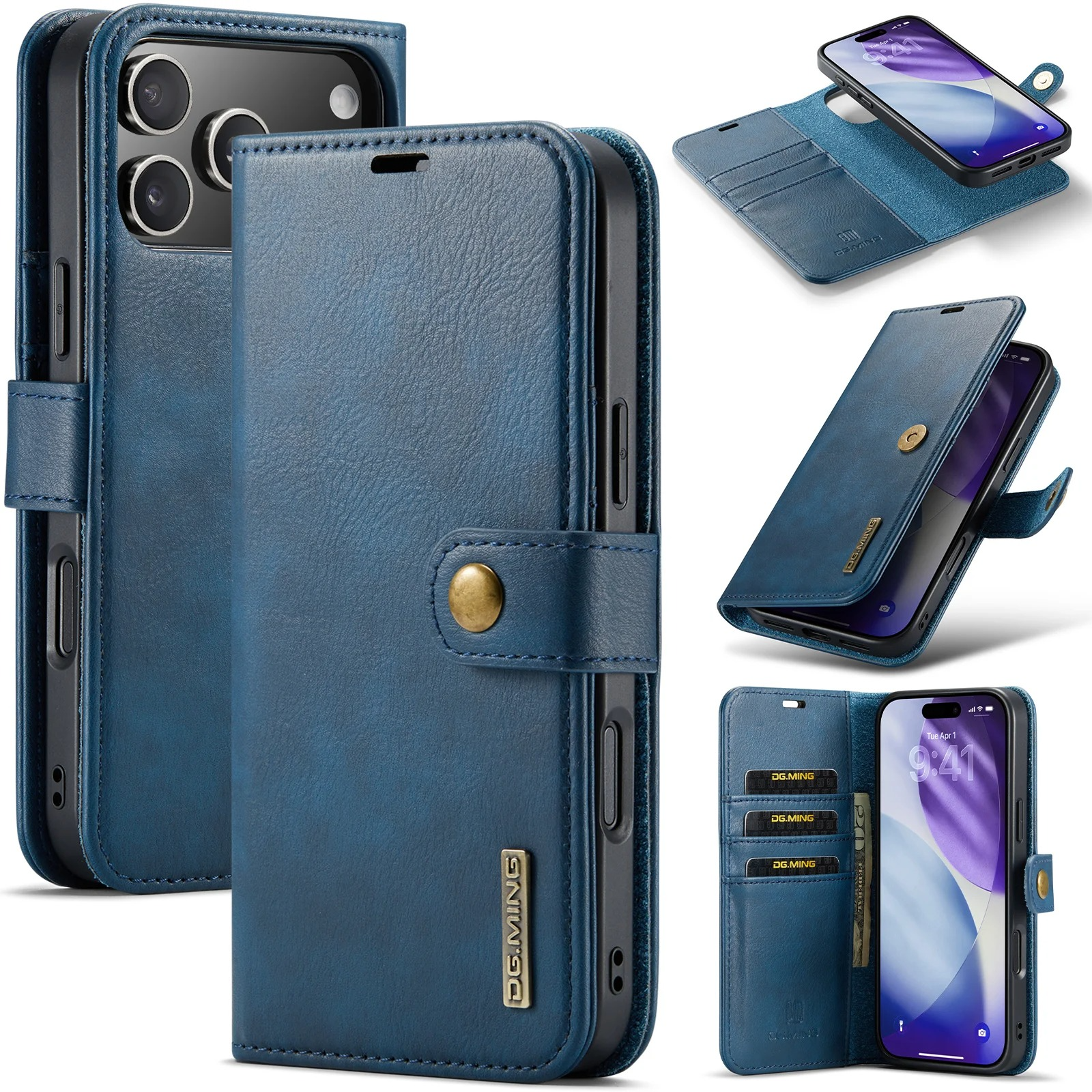 Luxury iPhone Case — Detachable Magnetic Leather Wallet Cover with Card Holder, Flip Design and Protective Full-Body Finish