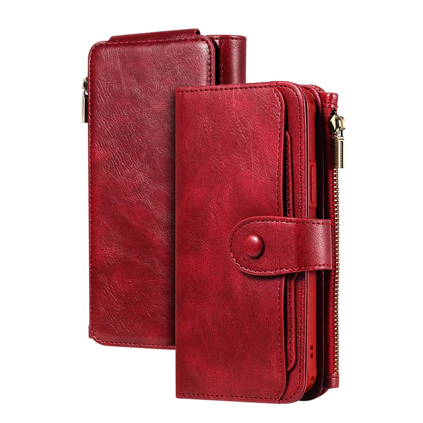 Luxury iPhone Case — Detachable Retro PU Leather Zipper Wallet Cover with Card Slots, Shockproof Anti-Fingerprint Protection & Dustproof Non-Slip Design