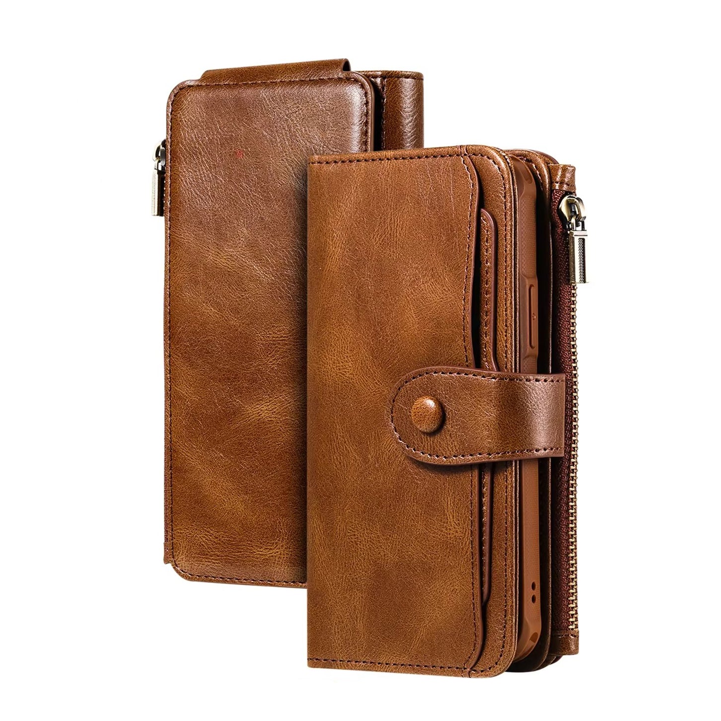 Luxury iPhone Case — Detachable Retro PU Leather Zipper Wallet Cover with Card Slots, Shockproof Anti-Fingerprint Protection & Dustproof Non-Slip Design