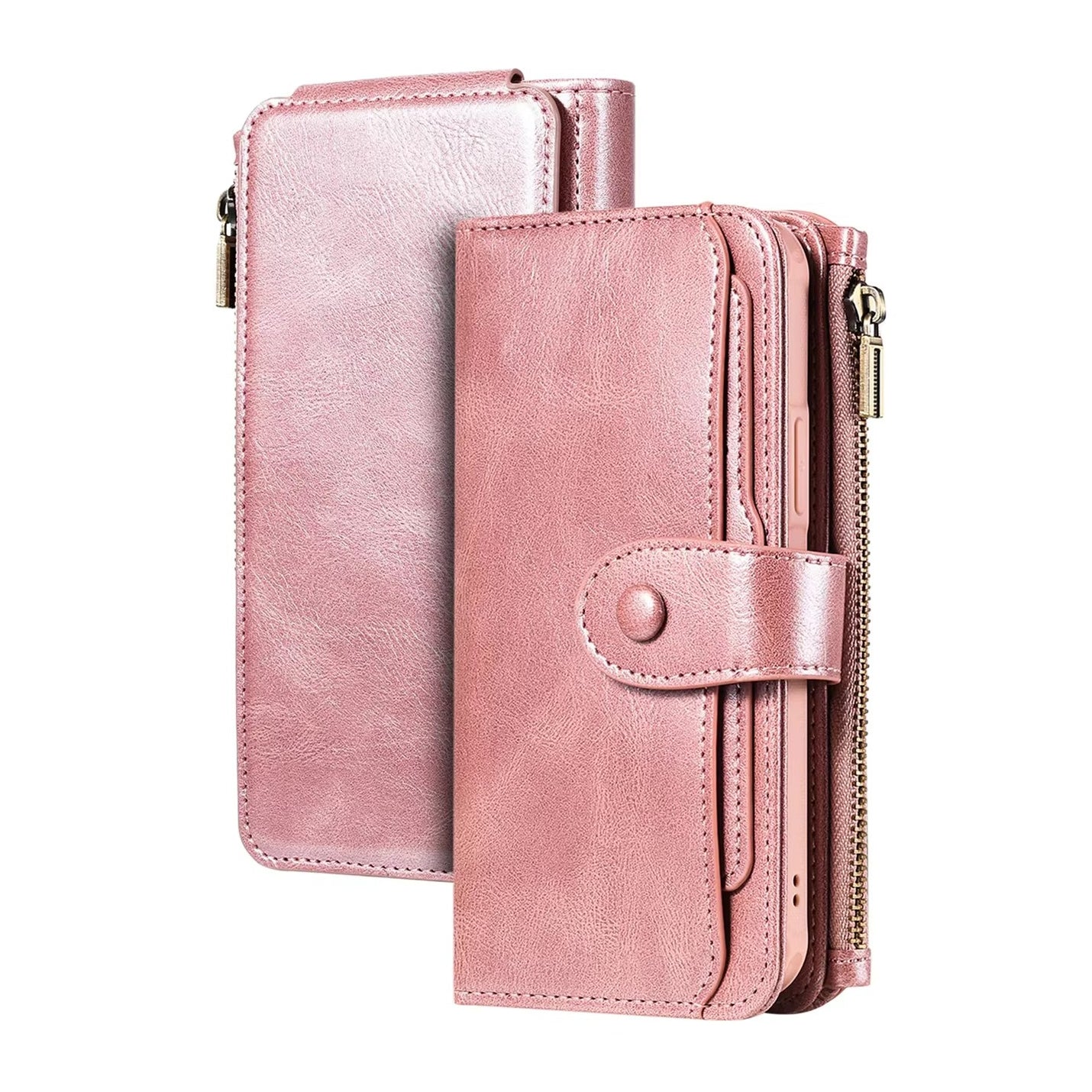 Luxury iPhone Case — Detachable Retro PU Leather Zipper Wallet Cover with Card Slots, Shockproof Anti-Fingerprint Protection & Dustproof Non-Slip Design