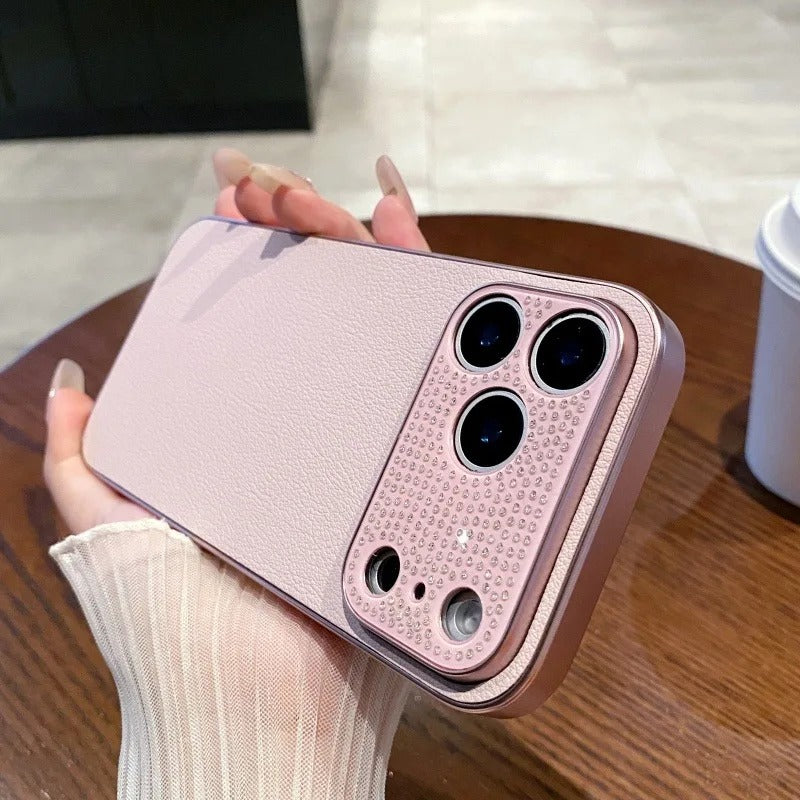 Luxury iPhone Case — Diamond PU Leather Plating Cover with Bling Finish, Shockproof Lens Protection and Pure-Color Matte Anti-Fingerprint Design