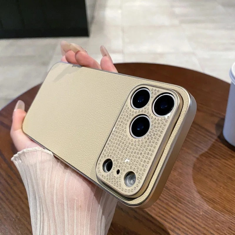 Luxury iPhone Case — Diamond PU Leather Plating Cover with Bling Finish, Shockproof Lens Protection and Pure-Color Matte Anti-Fingerprint Design