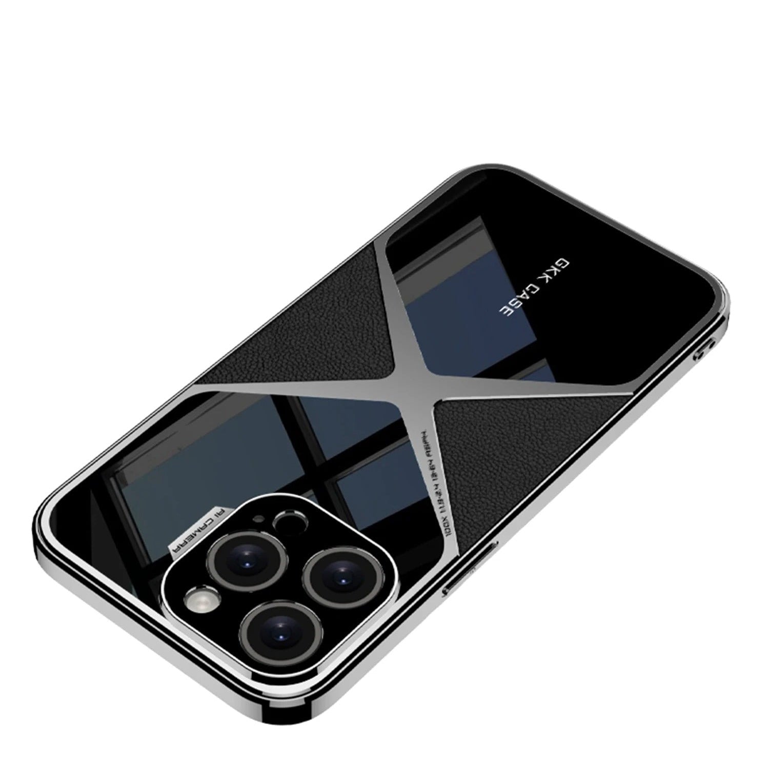 Luxury iPhone Case — Electroplated Frame Leather Cover with Splicing Back Panel, Anti-Fall Anti-Scratch Design & Non-Slip Water-Resistant Finish