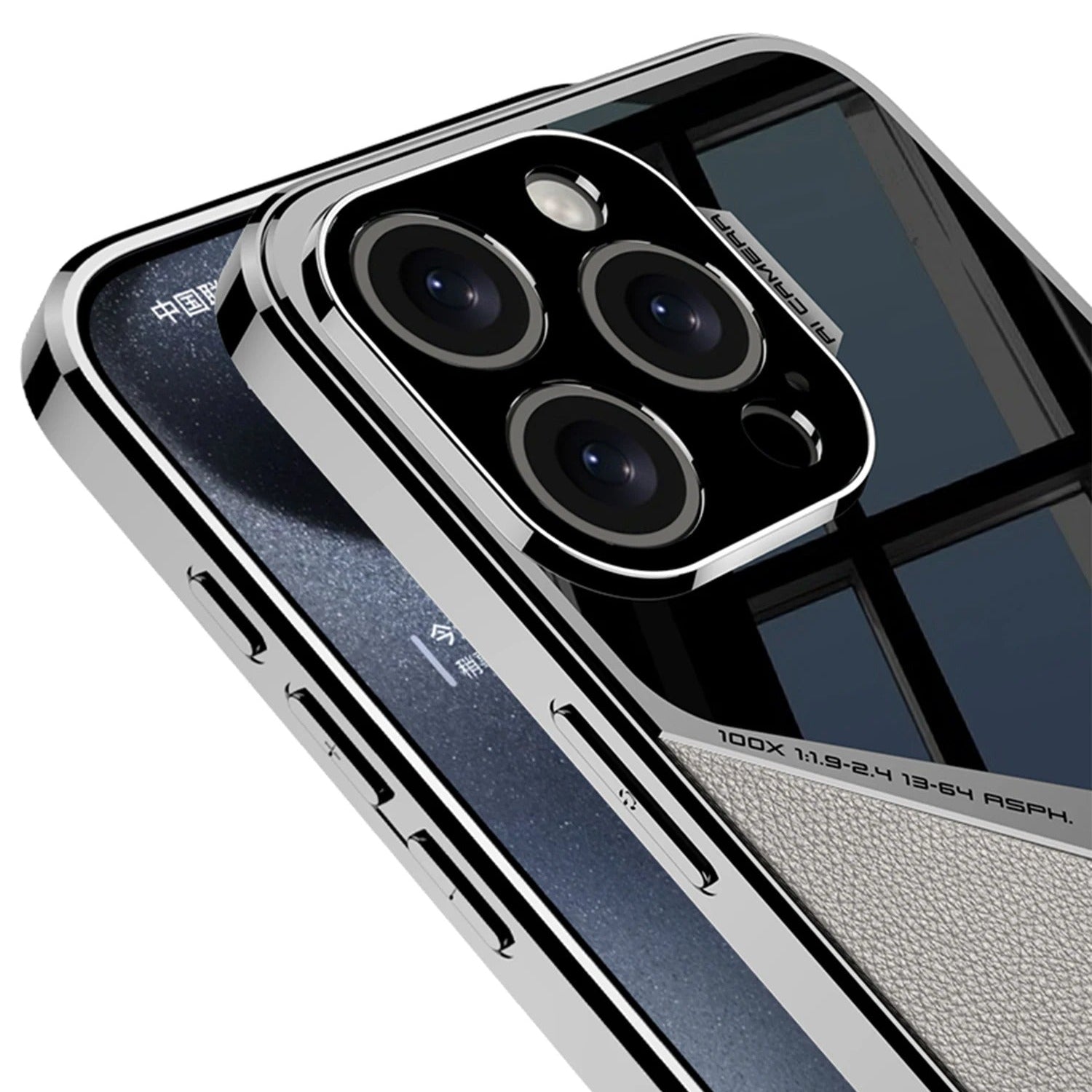 Luxury iPhone Case — Electroplated Frame Leather Cover with Splicing Back Panel, Anti-Fall Anti-Scratch Design & Non-Slip Water-Resistant Finish