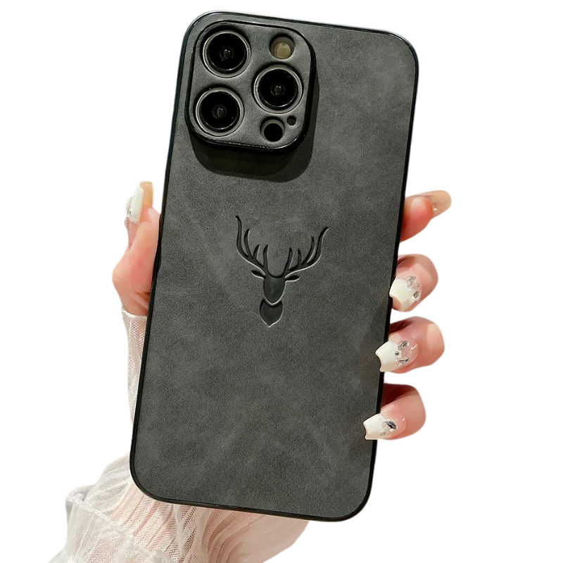 Luxury iPhone Case — Embossed Deer PU Leather Full-Coverage Shell with Anti-Fingerprint Anti-Scratch Protection & All-Round Camera Guard Design
