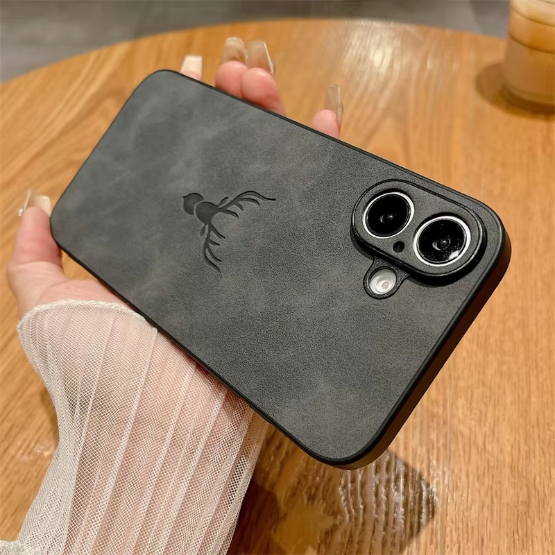 Luxury iPhone Case — Embossed Deer PU Leather Full-Coverage Shell with Anti-Fingerprint Anti-Scratch Protection & All-Round Camera Guard Design