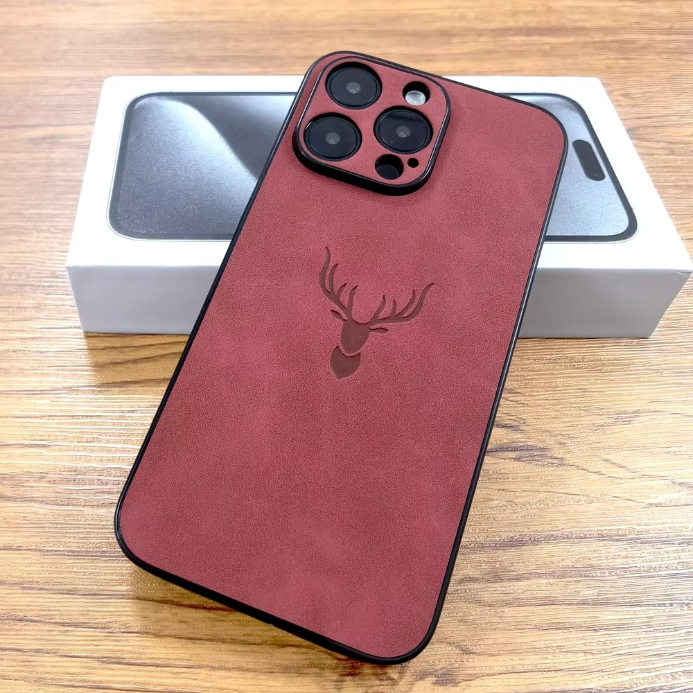 Luxury iPhone Case — Embossed Deer PU Leather Full-Coverage Shell with Anti-Fingerprint Anti-Scratch Protection & All-Round Camera Guard Design