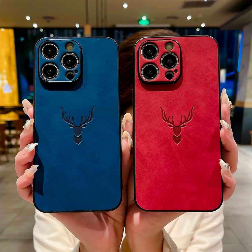 Luxury iPhone Case — Embossed Deer PU Leather Full-Coverage Shell with Anti-Fingerprint Anti-Scratch Protection & All-Round Camera Guard Design