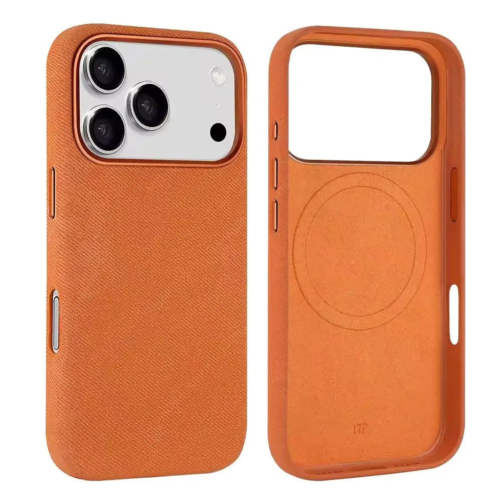 Luxury iPhone Case — Fiber Leather MagSafe Cover with Invisible Magnetic Wireless Charging, Matte Anti-Fingerprint Finish and Slim Shockproof Design