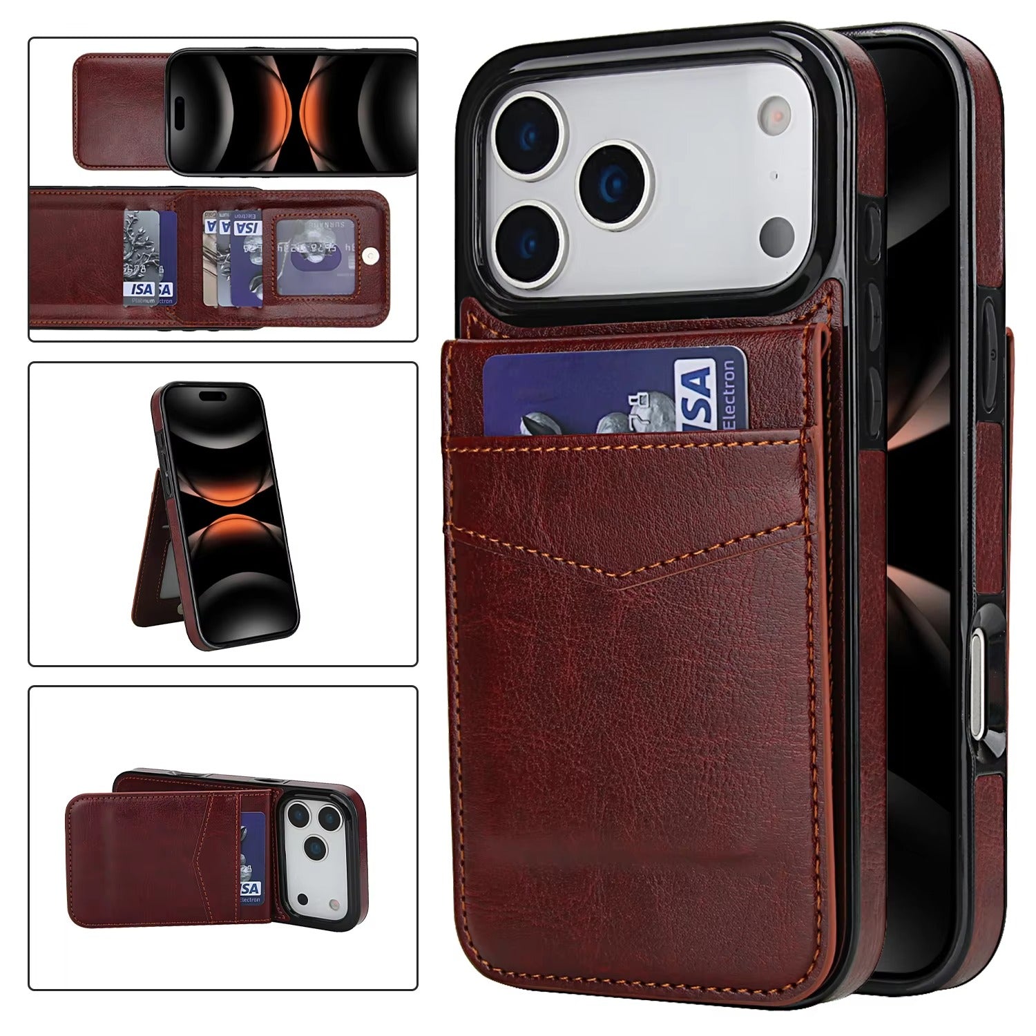 Luxury iPhone Case — Flip Stand Wallet with Card Holder, Retro Leather Cover, Shockproof Anti-Fingerprint Protection, Full Access Design