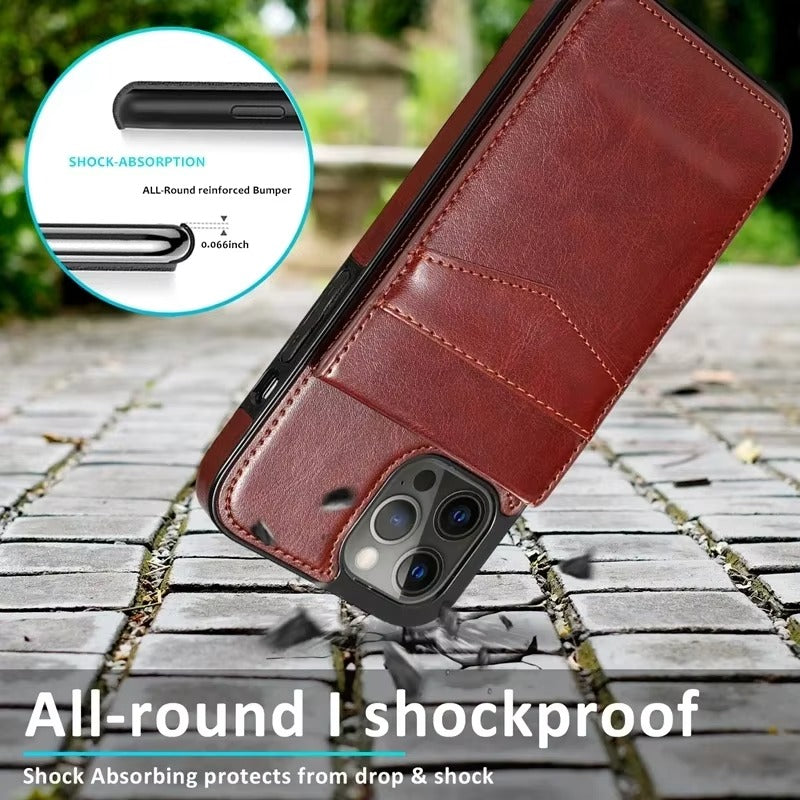 Luxury iPhone Case — Flip Stand Wallet with Card Holder, Retro Leather Cover, Shockproof Anti-Fingerprint Protection, Full Access Design