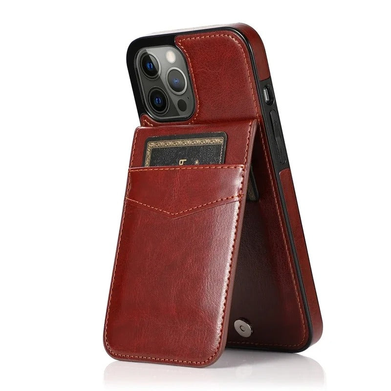 Luxury iPhone Case — Flip Stand Wallet with Card Holder, Retro Leather Cover, Shockproof Anti-Fingerprint Protection, Full Access Design