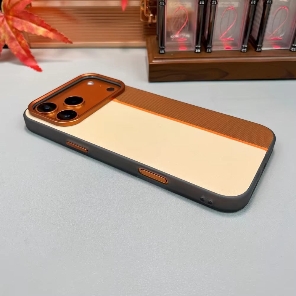Luxury iPhone Case — Frosted PU Leather Texture MagSafe Armor Cover with Alloy Lens Protection, Matte Anti-Fingerprint Finish and Shockproof TPU Edge Design
