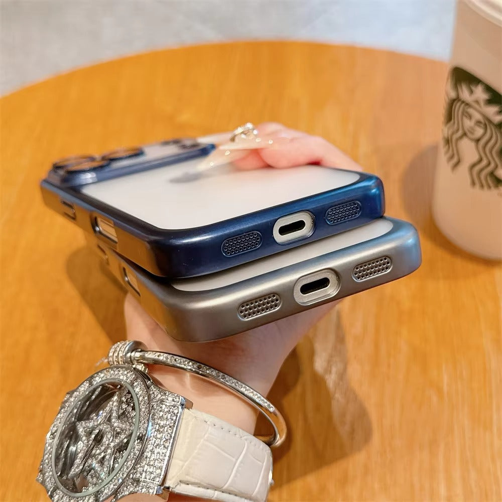 Luxury iPhone Case — Frosted Transparent Matte PC Armor Cover with Full Lens Protection and Plain Frame Design